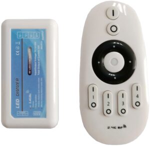 Avide LED Szalag 12-24V 144W Fényerőszabályzó 4 Zónás RF Távirányító és Vezérlő | BR (SKU:ABLS12V12DIMM-RFC-4Z-SET) Egyszínű