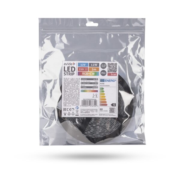 Avide LED Szalag 12V 12W RGB+W(6000K) IP65 5m | BR (SKU:ABLS12V5050-60RGBCW65) 12W