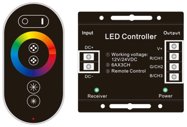 Avide LED Szalag 12-24V 216W RGB 6 Gombos RF Érintőpaneles Távirányító és Vezérlő | BR (SKU:ABLS12V6TKRGB-216W-RFC) RGB