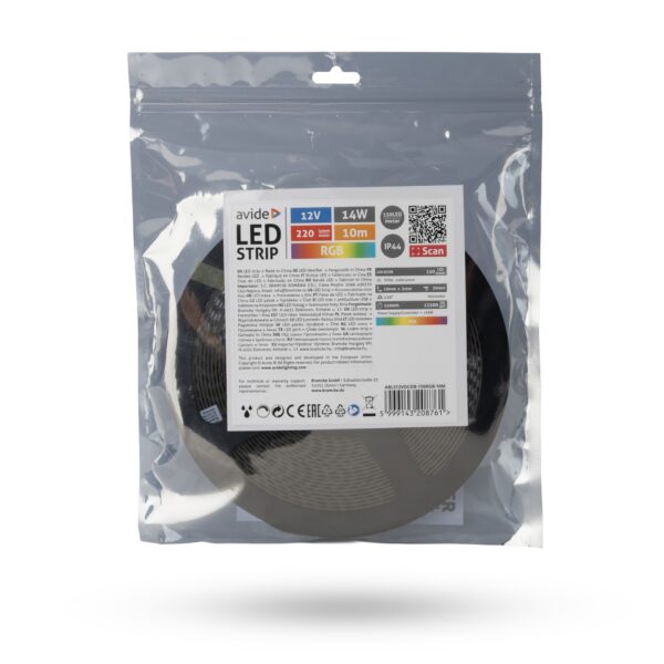 Avide LED Szalag D-COB 12V 14W RGB IP44 10m | BR (SKU:ABLS12VDCOB-150RGB-10M) COB Szalag