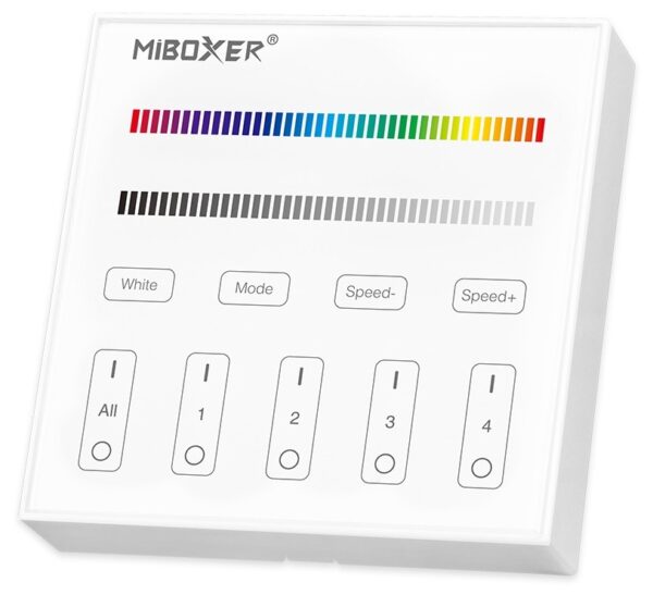 Avide LED Szalag 12-24V RGB+W 4 Zónás RF Beépíthető /AC180-240V/ Érintőpaneles Távirányító | BR (SKU:ABLS12VTPRRGBW-RFC-4Z) Vezérlők
