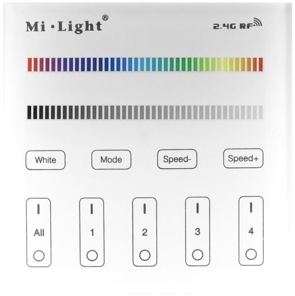Avide LED Szalag 12-24V RGB+W 4 Zónás RF Falra Szerelhető /2xAAA/ Érintőpaneles Távirányító | BR (SKU:ABLS12VTPSRGBW-RFC-4Z) Vezérlők