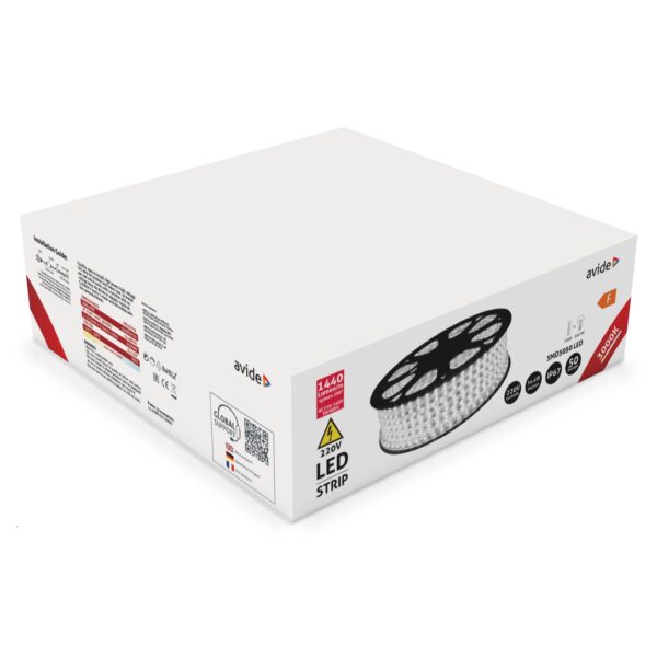 Avide LED Szalag 220V 14.4W 3000K IP67 50m | BR (SKU:ABLS220V5050-60WW67) 220V Szalag
