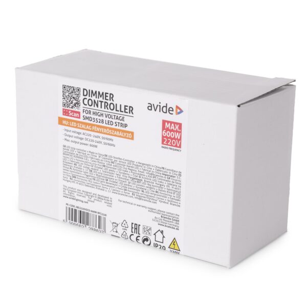 Avide LED Szalag 220V 600W Fényerőszabályzó 3528 SMD Rádiós Távirányító és Vezérlő | BR (SKU:ABLS220VSCD-600W-RFC3528) 220V Kontrollerek