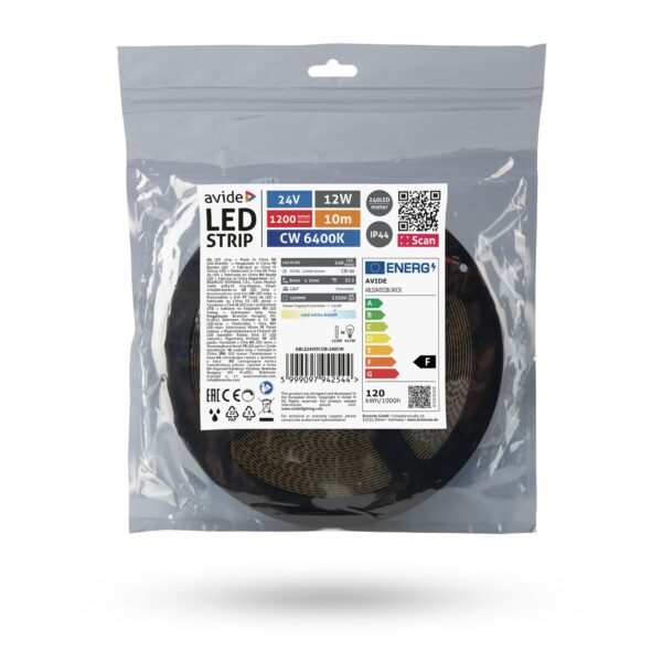 Avide LED Szalag D-COB 24V 12W 6400K CW IP44 10m | BR (SKU:ABLS24VDCOB-240CW) COB Szalag