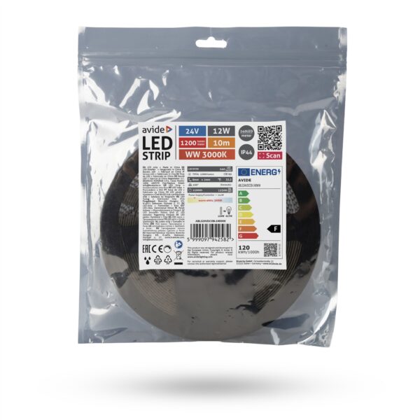 Avide LED Szalag D-COB 24V 12W 3000K WW IP44 10m | BR (SKU:ABLS24VDCOB-240WW) COB Szalag Avide LED Szalag D-COB 24V 12W 3000K WW IP44 10m | BR (SKU:ABLS24VDCOB-240WW) COB Szalag