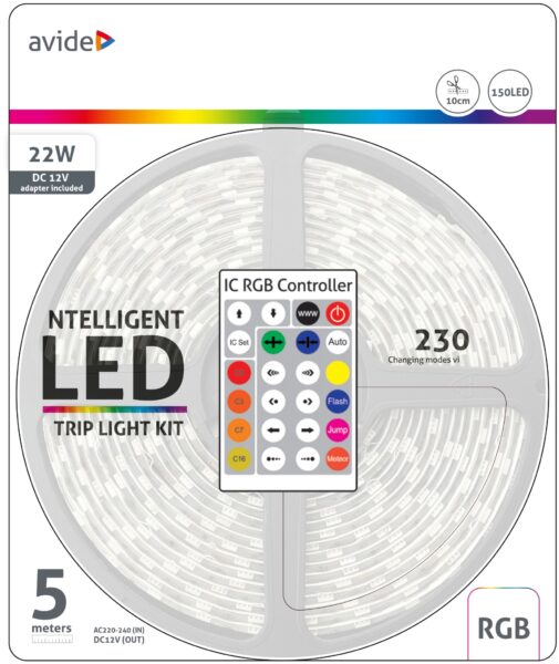 Avide LED Szalag Bliszter 12V 22W SMD5050 30LED címezhető IC RGB IP65 5m + Prg.távirányító | BR (SKU:ABLSBL12V5050-30RGB-IC65) LED szalag szettek Avide LED Szalag Bliszter 12V 22W SMD5050 30LED címezhető IC RGB IP65 5m + Prg.távirányító | BR (SKU:ABLSBL12V5050-30RGB-IC65) LED szalag szettek