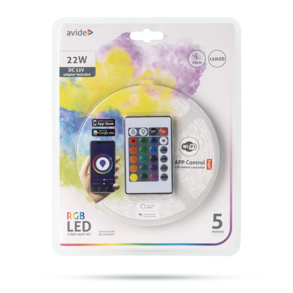 Avide LED Szalag Bliszter 12V 7.2W SMD5050 30LED RGB IP65 5m WIFI TUYA + IR | BR (SKU:ABLSBL12V5050-30RGB-WIFI+IR) Szettek