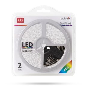 Avide LED Szalag Bliszter 5V 7.2W SMD5050 30LED RGB IP65 2m | BR (SKU:ABLSBL5V5050-30RGB65) Szettek