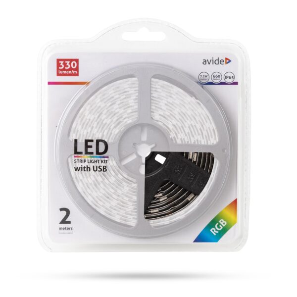 Avide LED Szalag Bliszter 5V 7.2W SMD5050 30LED RGB IP65 2m | BR (SKU:ABLSBL5V5050-30RGB65) Szettek