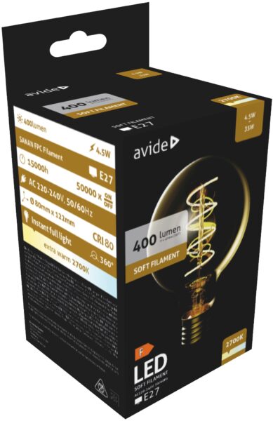 Avide LED Soft Filament G80 4.5W E27 EW 2700K | BR (SKU:ABLSFG80EW-4.5W) LED izzók