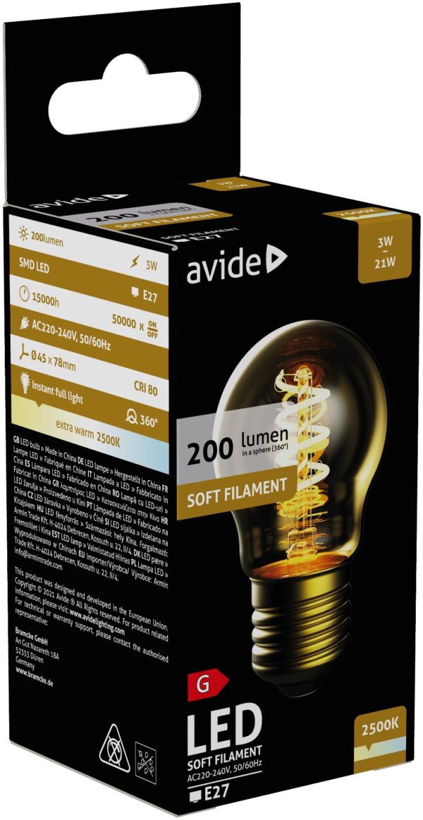 Avide LED Soft Filament Mini Globe 3W E27 EW 2500K | BR (SKU:ABLSFMG27EW-3W) Soft