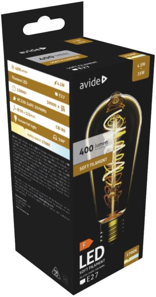 Avide LED Soft Filament ST58 4.5W E27 EW 2700K | BR (SKU:ABLSFST58EW-4.5W) LED izzók