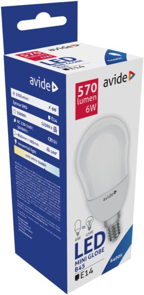 Avide LED Globe Mini B45 6W E14 CW 6400K | BR (SKU:ABMB14CW-6W) Mini Gömb