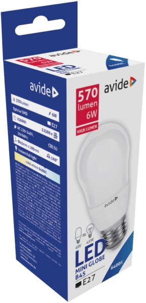 Avide LED Globe Mini B45 6W E27 CW 6400K | BR (SKU:ABMB27CW-6W) Egyéb Avide LED Globe Mini B45 6W E27 CW 6400K | BR (SKU:ABMB27CW-6W) Egyéb