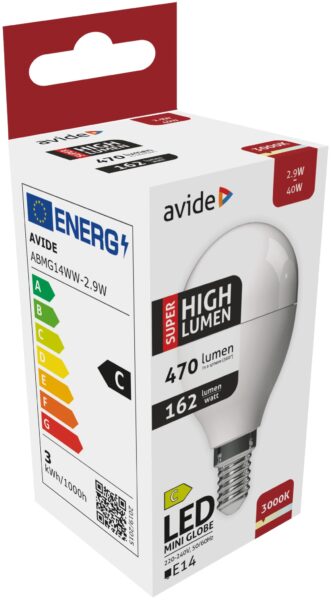 Avide LED Globe Mini G45 2.9W E14 WW 3000K Super High Lumen | BR (SKU:ABMG14WW-2.9W) LED izzók Avide LED Globe Mini G45 2.9W E14 WW 3000K Super High Lumen | BR (SKU:ABMG14WW-2.9W) LED izzók