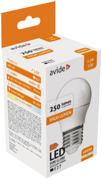 Avide LED Globe Mini G45 2.5W E27 NW 4000K | BR (SKU:ABMG27NW-2.5W) LED izzók