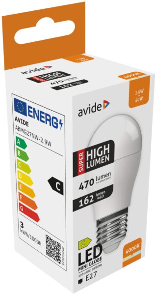 Avide LED Globe Mini G45 2.9W E27 NW 4000K Super High Lumen | BR (SKU:ABMG27NW-2.9W) LED izzók Avide LED Globe Mini G45 2.9W E27 NW 4000K Super High Lumen | BR (SKU:ABMG27NW-2.9W) LED izzók