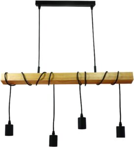 Avide Függeszték Lámpa Madeline 4xE27 Foglalattal Fa/Fekete | BR (SKU:ABPL-MADW4) Fényforrás nélküli