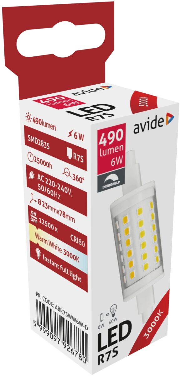 Avide LED 6W R7S 23x78mm WW 3000K Fényerőszabályzós | BR (SKU:ABR7SWW6W-D) Lineáris