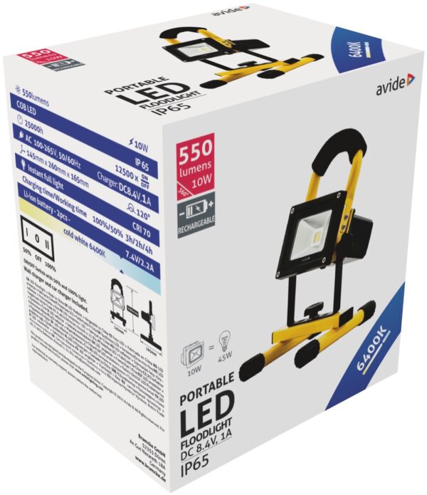 Avide LED Reflektor Akkumulátoros 10W CW 6400K | BR (SKU:ABRFLCW-10W) Akkumulátoros