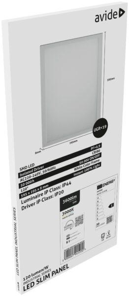 Avide LED Panel 300x600mm 30W WW 3000K 120lm/W UGR+IP44 Industrial Range | BR (SKU:ABSLP3060-30W-WW-IND) Industrial