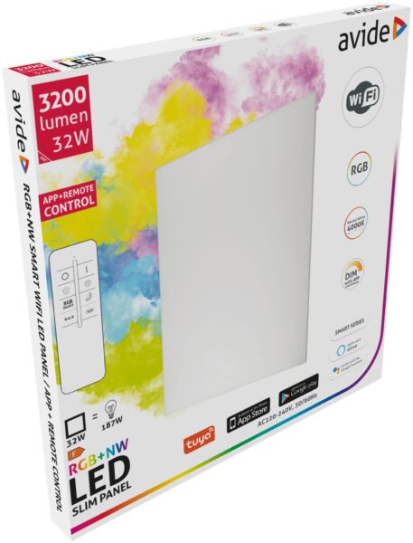 Avide LED Slim Panel 600x600x16mm 32W RGB+NW 4000K *Sérült Csomagolás* | BR (SKU:ABSLP600-32W-RGBNW-SCS) LED panelek