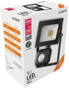 Avide LED Reflektor Slim SMD 10W NW 4000K Mozg.érz. PIR Gyorscsat. | BR (SKU:ABSSFLNW-10WQC-PIR) Gyorscsatlakozós