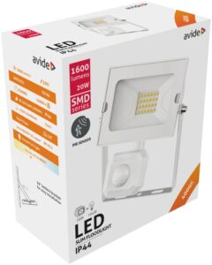 Avide LED Reflektor Slim SMD 20W NW 4000K Mozgásérzékelős PIR Fehér *Sérült Csomagolás* | BR (SKU:ABSSFLNW-20W-PIR-W-SCS) Mozgásérzékelős