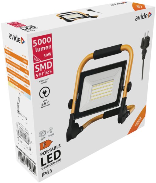 Avide LED Reflektor Slim SMD 50W állványos 1.5m NW 4000K *Sérült Csomagolás* | BR (SKU:ABSSTFLNW-50W-SCS) Reflektorok