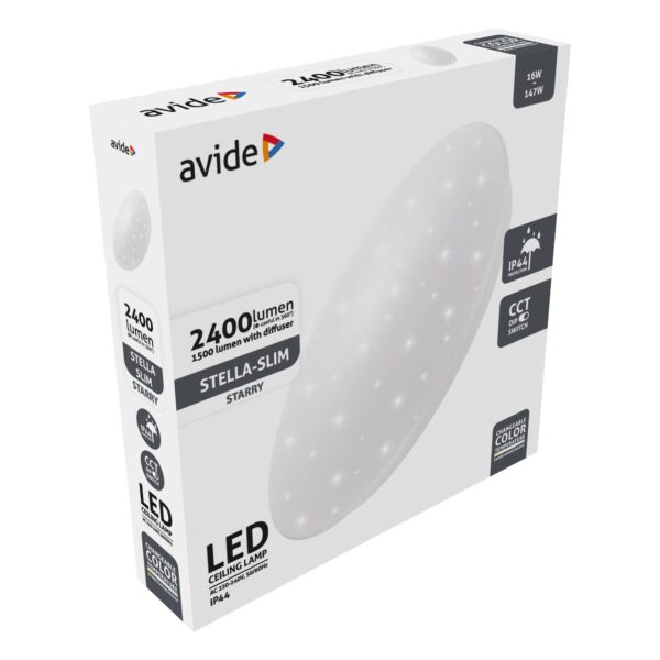 Avide LED Mennyezeti Lámpa IP44 Stella Slim 16W 330*65mm CCT 3000K 4000K 6400K 100lm/W DIP kapcsolóval | BR (SKU:ACLO33CCT-16W-STV244) 16W
