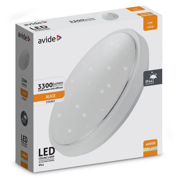 Avide LED Mennyezeti Lámpa IP44 Alice 22W 380*110mm NW 4000K 100lm/W | BR (SKU:ACLO38NW-22W-AL44) 22W