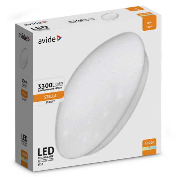 Avide LED Mennyezeti Lámpa Stella (Csillagos) 22W 380*110mm NW 4000K 100lm/W | BR (SKU:ACLO38NW-22W-HL-ST) 22W Avide LED Mennyezeti Lámpa Stella (Csillagos) 22W 380*110mm NW 4000K 100lm/W | BR (SKU:ACLO38NW-22W-HL-ST) 22W