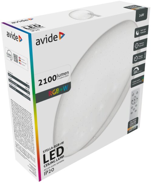 Avide LED Mennyezeti Lámpa Stella 24W RGB+W Távirányítóval | BR (SKU:ACLO38RGBW-24W-ST) Távirányítós