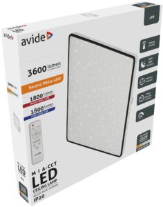 Avide LED Mennyezeti Lámpa Mia-CCT Csillagos 48W (24+24) 420*50mm Távirányítóval | BR (SKU:ACLOCCT-48W-MIA)