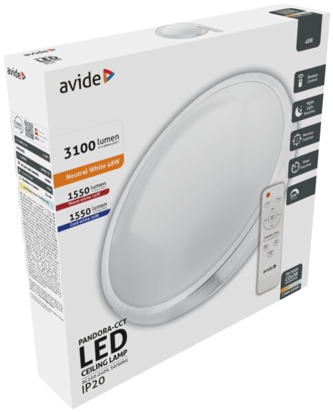 Avide LED Mennyezeti Lámpa Pandora-CCT (Alu) 48W (24+24) Távirányítóval *Sérült csomagolás* | BR (SKU:ACLOCCT-48W-PAN-SCS) 48W