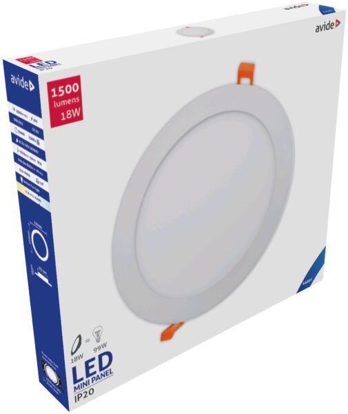 Avide LED Beépíthető Kerek Mennyezeti Lámpa ALU 18W CW 6400K | BR (SKU:ACRPCW-R-18W-ALU) LED panelek