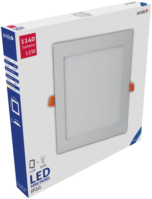 Avide LED Beépíthető Négyzetes Mennyezeti Lámpa ALU 15W CW 6400K | BR (SKU:ACRPCW-S-15W-ALU) Négyzetes