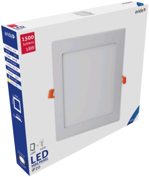Avide LED Beépíthető Négyzetes Mennyezeti Lámpa ALU 18W CW 6400K | BR (SKU:ACRPCW-S-18W-ALU) LED panelek