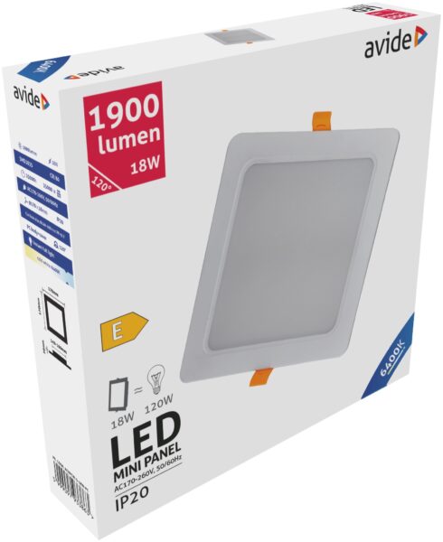 Avide LED Beépíthető Négyzetes Mennyezeti Lámpa Műanyag 18W CW 6400K | BR (SKU:ACRPCW-S-18W-PC) LED panelek