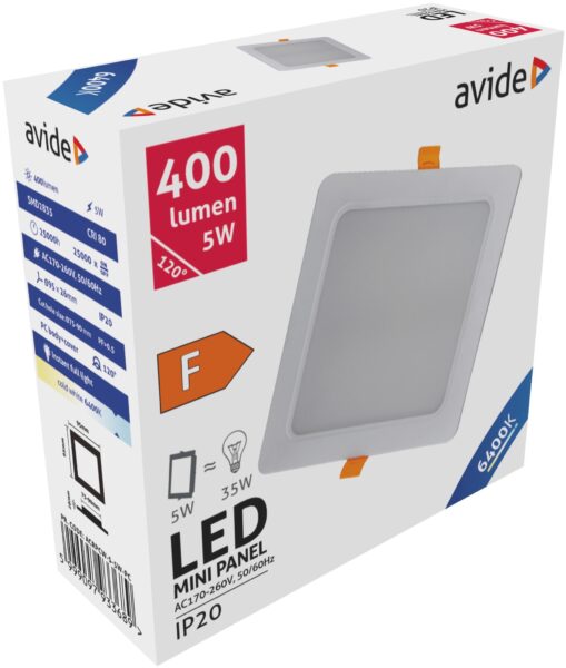 Avide LED Beépíthető Négyzetes Mennyezeti Lámpa Műanyag 5W CW 6400K | BR (SKU:ACRPCW-S-5W-PC) LED panelek