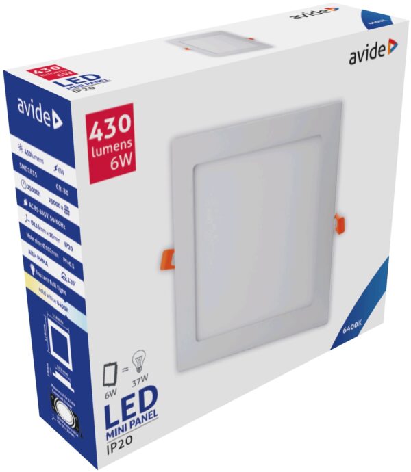 Avide LED Beépíthető Négyzetes Mennyezeti Lámpa ALU 6W CW 6400K | BR (SKU:ACRPCW-S-6W-ALU) Négyzetes