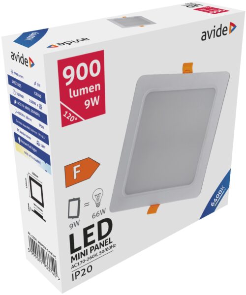 Avide LED Beépíthető Négyzetes Mennyezeti Lámpa Műanyag 9W CW 6400K | BR (SKU:ACRPCW-S-9W-PC) LED panelek Avide LED Beépíthető Négyzetes Mennyezeti Lámpa Műanyag 9W CW 6400K | BR (SKU:ACRPCW-S-9W-PC) LED panelek