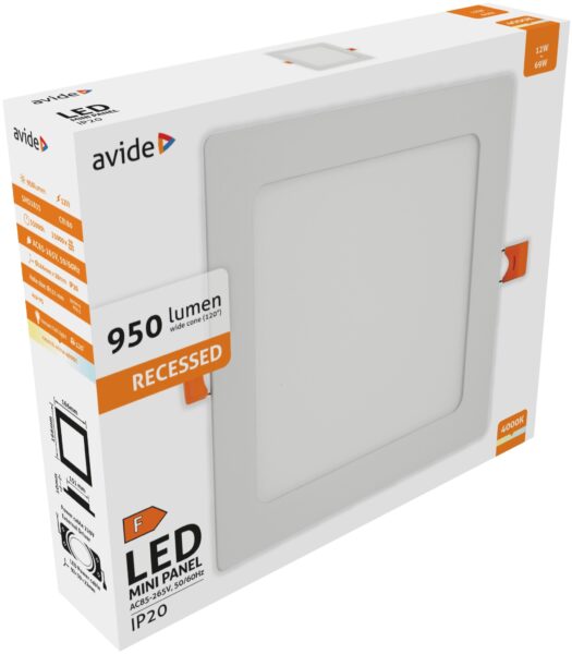 Avide LED Beépíthető Négyzetes Mennyezeti Lámpa ALU 12W NW 4000K | BR (SKU:ACRPNW-S-12W-ALU) LED panelek