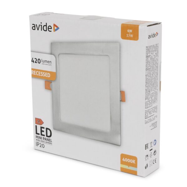 Avide LED Beépíthető Négyzetes Mennyezeti Lámpa ALU Szatén Nikkel 6W NW 4000K | BR (SKU:ACRPNW-S-6W-ALU-SN) Négyzetes