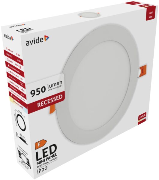 Avide LED Beépíthető Kerek Mennyezeti Lámpa ALU 12W WW 3000K | BR (SKU:ACRPWW-R-12W-ALU) LED panelek