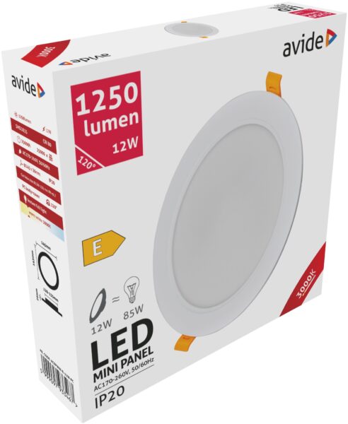 Avide LED Beépíthető Kerek Mennyezeti Lámpa Műanyag 12W WW 3000K | BR (SKU:ACRPWW-R-12W-PC) LED panelek