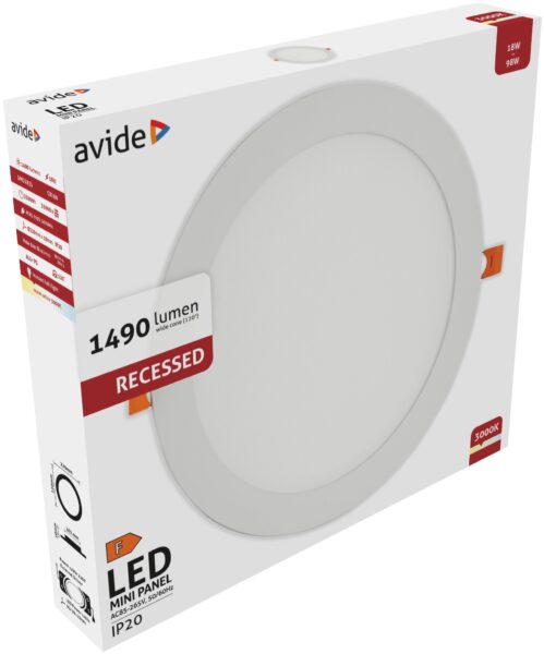 Avide LED Beépíthető Kerek Mennyezeti Lámpa ALU 18W WW 3000K | BR (SKU:ACRPWW-R-18W-ALU) LED panelek