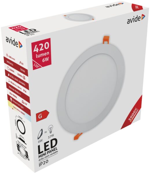 Avide LED Beépíthető Kerek Mennyezeti Lámpa ALU 6W WW 3000K | BR (SKU:ACRPWW-R-6W-ALU) LED panelek