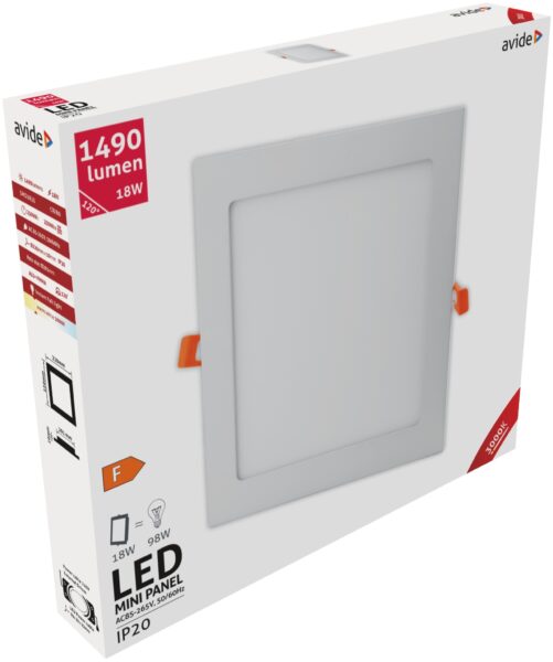 Avide LED Beépíthető Négyzetes Mennyezeti Lámpa ALU 18W WW 3000K | BR (SKU:ACRPWW-S-18W-ALU) LED panelek